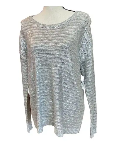 a.n.a  Womens Sweater Silver Metallic Pullover Waffle Knit Long Sleeve XL New