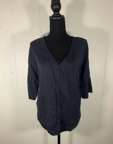 Vetta Capsule Wardrobe Girlfriend Button Down Navy Tencel Shirt | XS