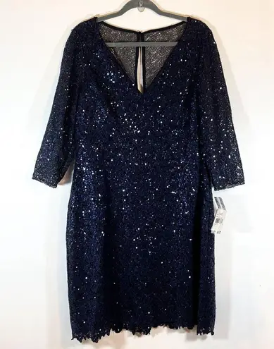 Kay Unger NWT  New York Sequined Mesh Sheath Dress Navy Plus Size 16