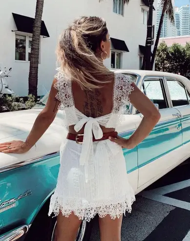 These Three Boutique White scalloped lace embroidered eyelet white cut out dress