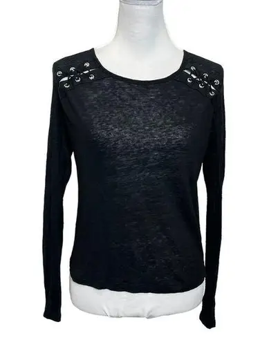 Generation Love  Women Black Long Sleeve Top Lace Up Linen Blouse Size Small S