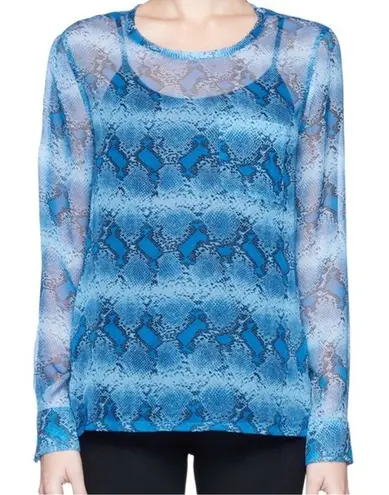Equipment 100% Silk Blue Python Print Sheer Blouse Size Small