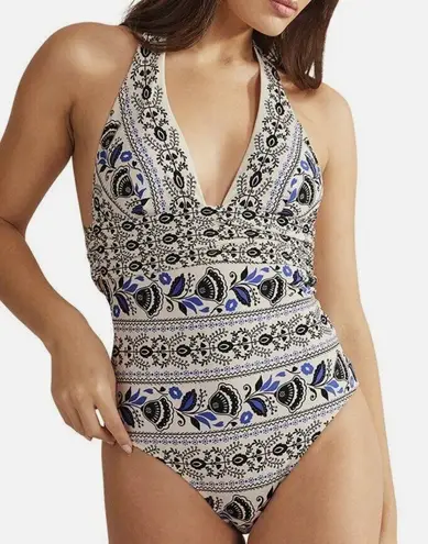 Boden Bow Detail Halter Swimsuit size 8 White