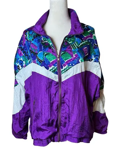 Vintage Avait Sport Purple Windbreaker Jacket XL | 90's Geometric Nylon Zip Up