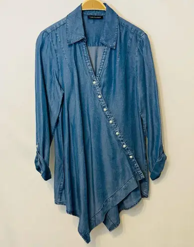 T&W Designs Tencel Lightweight Denim Cross Over Wrap Handkerchief Blouse Top