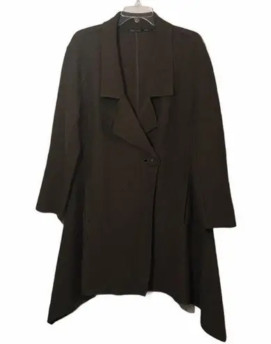 STELLA CARAKASI 100% Boiled Wool Collared Asymmetrical Jacket Handkerchief Hem Black