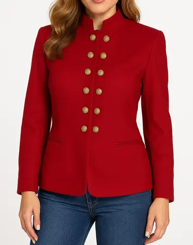 Neiman Marcus VTG 80s Wool Blazer Stand Collar Double Gold Tone Buttons Size 12