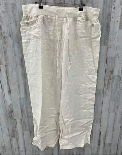 JM Collection NWT Beige 100% Linen Wide Leg Flowy Pants Vacation Beach