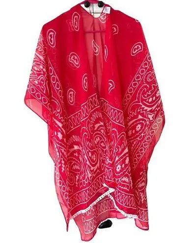 Boutique Bandana Beach Cover Up Open Front Sheer Poncho Kimono Tassel One Size Size L