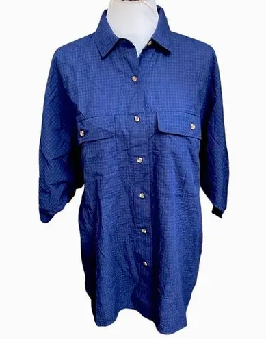 Everlane  The Cotton Tourist Shirt Plaid Button Down Navy Blue Size Small