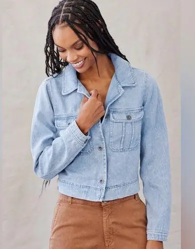 Bella Dahl Cropped Light Wash Denim Jacket Cotton Tencel Utility Western