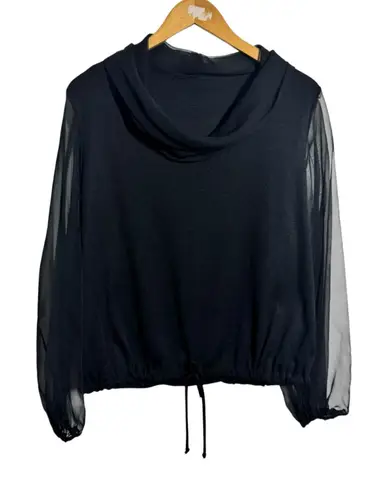 Gorgee Originals Vintage Top Women Black Sheer Sleeve Cowl Lagenlook Minimal Size L