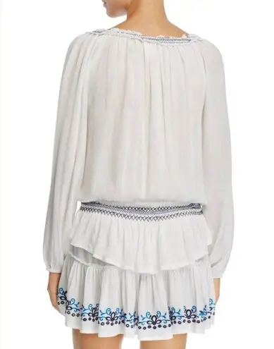 Surf Gypsy  Embroidered Tunic Swim Cover-Up Dress SMALL White Blue V-neck NEW