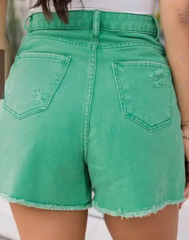 Pink Lily Green Jean Shorts