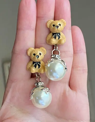 Handmade Kawaii teddy bear y2k fairy 2WAY studs & dangle earrings🧸🌟