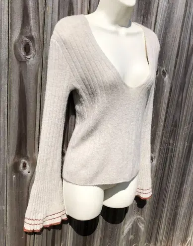 Free People  Anthropologie Small Wool Flared sleeve sweater top Gray May Morning