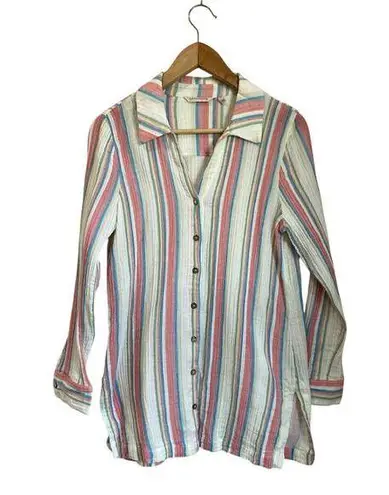 Soft Surroundings Soft Surrounding Senna Gauze Tunic Button Down Striped Blouse Size M