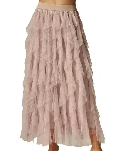 Gypsy Tulle Tiered Maxi Skirt Pink SMALL  Boho Fairy Disco Cowgirl Full NEW