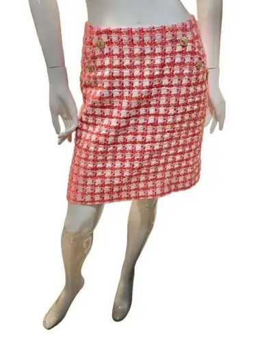 Brooks Brothers Y2K Tweed Boucle Plaid A-line Mini pink Orange White Skirt M