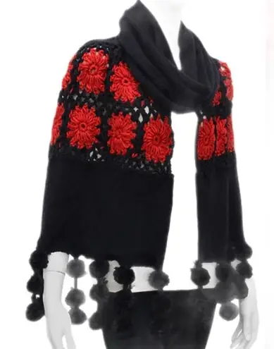 Boutique NWT Hippie pompom floral BOHO retro scarf wrap