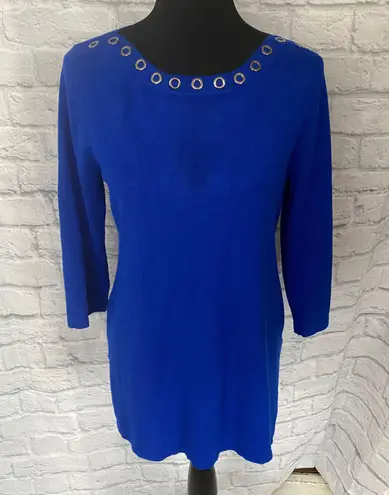 Cable & Gauge Cable & Guage women M scoopneck sweater w/decorative neckline blue