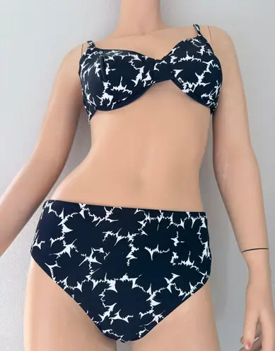 NEW Vintage Carabella High Waist Bikini Bottom Black White Floral Made in Mexico Size 10