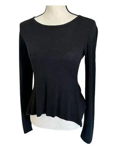 BCBGMAXAZRIA  Womens Audrey Black Long Sleeve Knit Peplum Top Solid Silk M