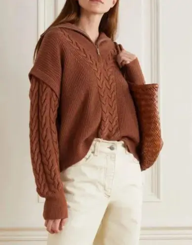 NEW La Ligne Cable Bastien Wool Sweater in Rust Brown 1/2 Zip Sz XS Orange