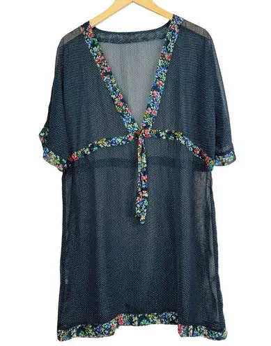 Anne cole Women's Ditsy Floral V Neck Front Tie Tunic Cover Up Size XL