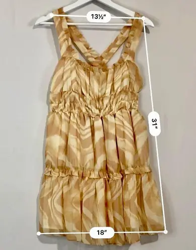 ASOS Luxe Women’s Tiered Ruffle Mini Chiffon Dress Tan Abstract Print Size 6 EUC