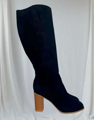 90s Style Black Faux Suede Block Heel Slouchy Round Toe Boots EU 41 US 10.5