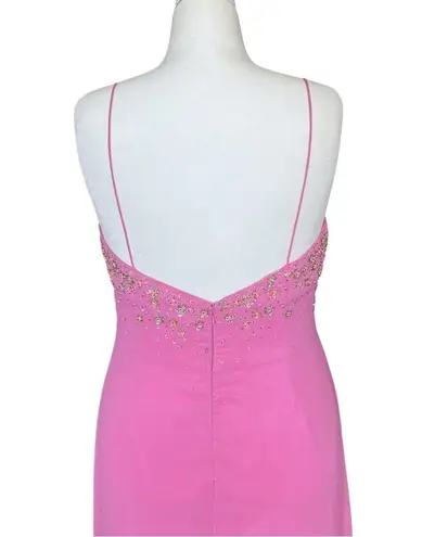Vintage 90s Y2K Pink Whimsical Beaded Sequin Flower Prom Dress XL Fairycore Glam