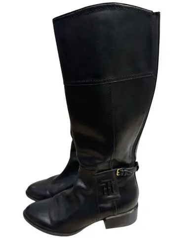 Tommy Hilfiger  Mani Riding Boots Size 8 Leather Boots Black Side Zip Boot - Image 1