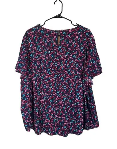 st. john's bay  Black Multicolor Floral Short Sleeve Dressy Blouse Women Sz 2X