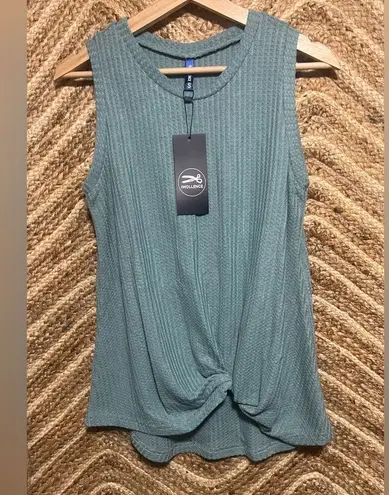 IWOLLENCE Women's Sleeveless Twist Knot Waffle Knit Teal Tank Top,Size S,NWT Blue