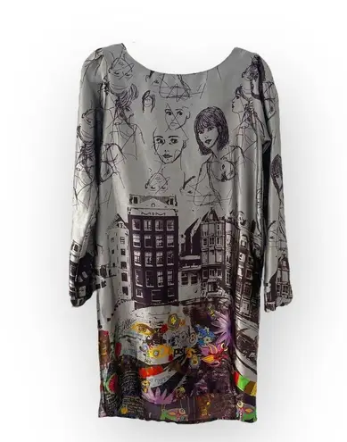 Desigual š¤ Faces Graffiti Print Shift Dress š¤ Silver Multicolor City Print š¤