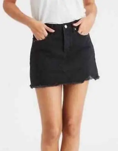 American Eagle  Black Denim Distressed Button Fly Skirt