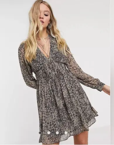 All Saints Kiana Patch Animal Print Long Sleeve Mini Dress Size Medium