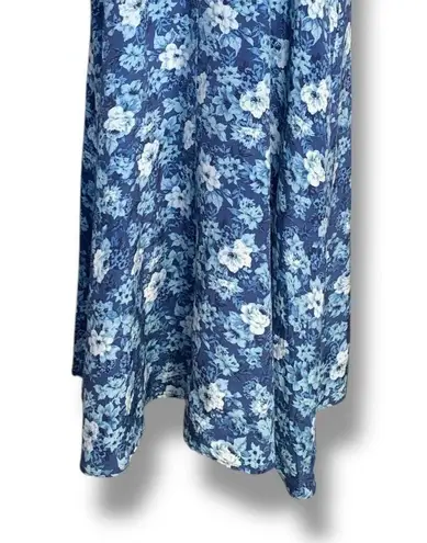 Vintage 90s Rampage Blue Granny Floral Sleeveless Midi Dress Flowy Romantic Size M