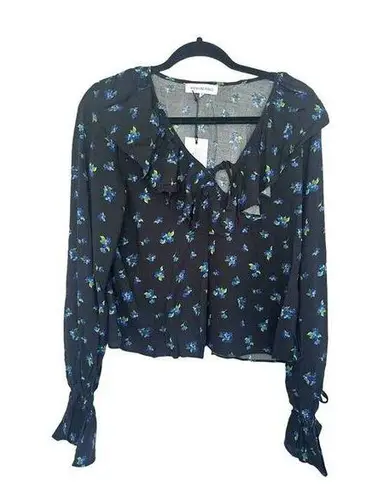 We Wore What Ruffle Watercolor Ditsy Floral Print Long Sleeve Blouse Size Medium M