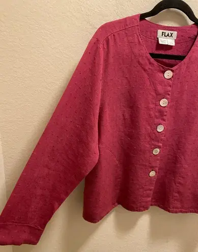 Flax Linen Button Front Swiss Dot Lagenlook Shacket Size Small In Raspberry