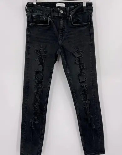 ZARA  Woman Premium Denim Black Skinny Distressed Jeans Size 8