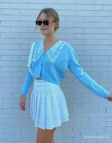 Cider ππ Cute Granny Crop Doll Collar Cardigan Sweater Grannycore ~ Blue NWT