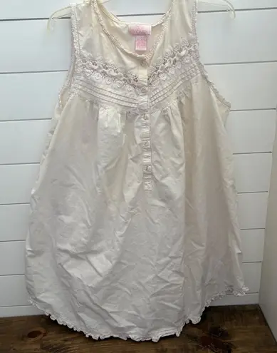 Just For Women 1X Cotton Nightgown Sleeveless Lace Trim Button Front Tan