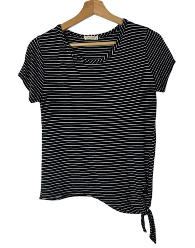 Olivia Rae Black White Stripe Side Tie Short Sleeve T-Shirt S
