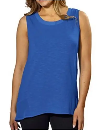 Adrienne Vittadini Womens High-Low Cobalt Blue Mixed Media Sleeveless Top - Sz L - Image 1