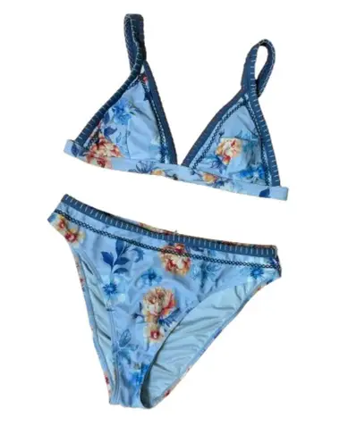 Cupshe Blue Rose Triangle Bikini Top & Standard Bottoms Set Size Medium - Image 3