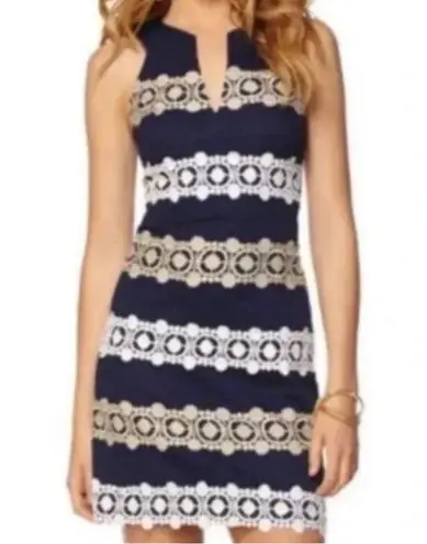 Lilly Pulitzer  Augusta Shift Dress True Navy Anchors Jacquard Lace Trim Size 4