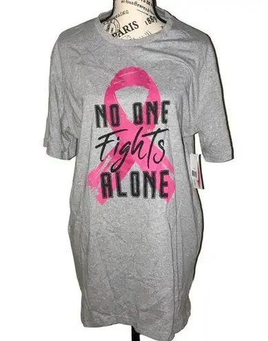 BREAST CANCER AWARENESS GRAY & PINK "NO ONE FIGHTS ALONE" TEE SIZE XL