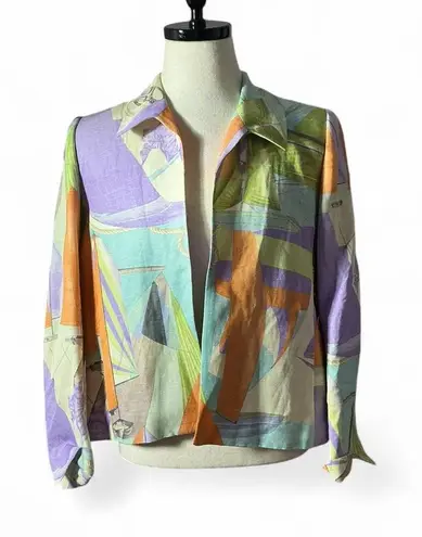 Doncaster Silk Linen Nautical Sailboat Print Blazer Jacket Women's Size 10